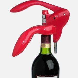 Houdini Lever-Style Corkscrew Wine Opener Easy One Pull Design- Red